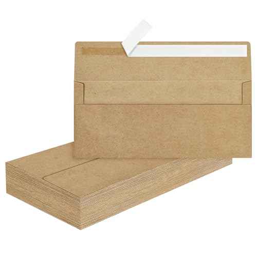 50 Pcs Kraft #10 Business Envelopes, Self Seal Standard Envelopes, Windowless Business Mailing Envelopes for Office, Checks, Letters, Invoices, Statements, Wedding, 4-1/8 x 9-1/2 inch