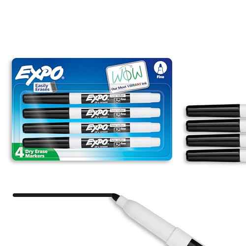 EXPO Dry Erase Markers, Low Odor Ink, Black, Fine Tip, 4 Count - Whiteboard, Calendar, Organization, Essential Supplies for Office, School, Classroom, Teachers