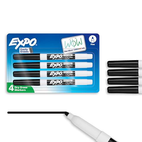 EXPO Fine Tip Low Odor Dry Erase Markers - Black, 4 Pack for Whiteboards