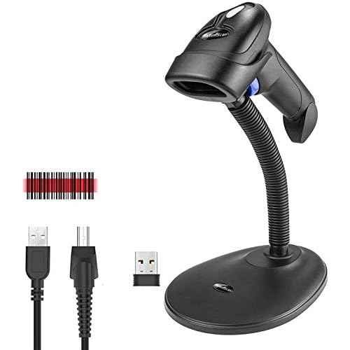 NetumScan Wireless Barcode Scanner with Stand, 2-in-1 Automatic USB Cordless 1D Barcode Reader Handheld CCD Bar Code Scanner with Stand for Store, Supermarket, Warehouse