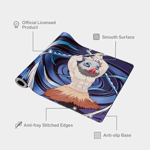 Demon Slayer Kimetsu No Yaiba Inosuke Gaming Mouse Pad, Computer Mouse Mat, Flat Stitched Edge, Non-Slip Rubber Base, Gamers & Office Use - Officially Licensed