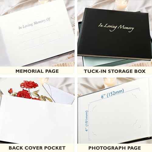 In Loving Memory Funeral Guest Book - 192 Pages with Gold Gilt Pages & Storage Box - Hardcover Memorial Book with 2304 Message Lines & Keepsake Pocket - For Funeral Services (Black, 8.9¡±x6.7")