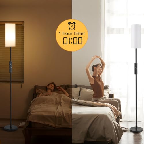 Ambimall 64-Inch White Modern Floor Lamp with Remote Control & Dimmable 9W Bulb