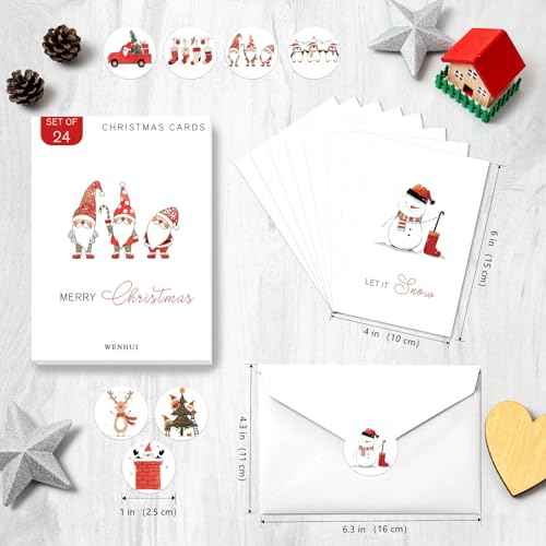 Christmas Cards with Envelopes & Stickers 24 Pack, 8 Assorted Minimalist Designs with Christmas Messages, 4x6 Inch Holiday Greeting Cards with Envelopes & Stickers ? Elegant Xmas Card Set for Friends, Colleagues & Clients