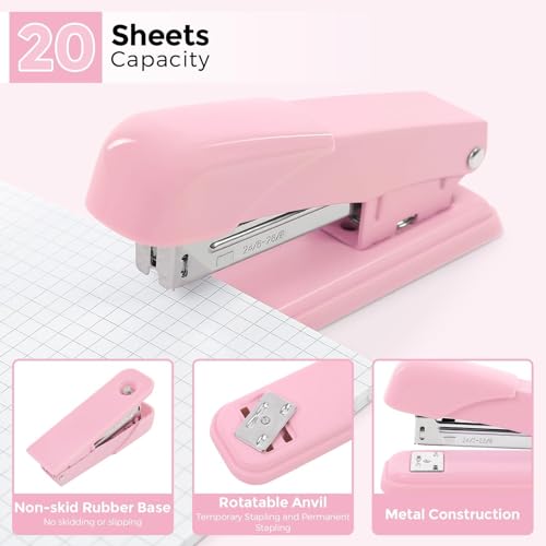 Pink Office Desk Accessories Set with Stapler and Tape Dispenser – SKYDUE
