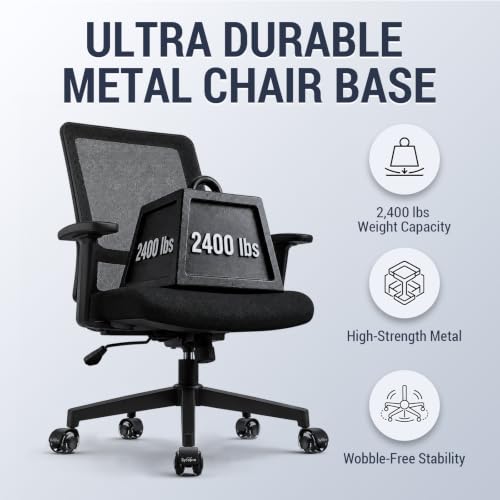 MASTERY MART Matte Black 28 Inch Office Chair Base – Heavy-Duty 2400 Lbs, Universal Gas Cylinder Hole