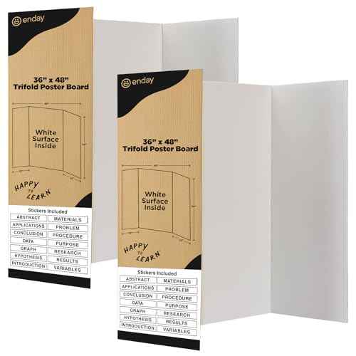 White Trifold Presentation Board 36" x 48" (Pack of 2) Self-Adhesive Science Subtitles Included - Display Exhibition Board Lightweight and Portable with Smooth Surface - By Emraw