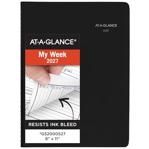 AT-A-GLANCE 2027 Weekly Appointment Planner Black 8x11, Quarter-Hourly Schedule