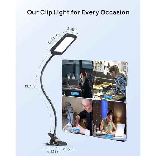 TROND LED Desk Lamp with Clamp, 1000LM Super Bright 3-Level Dimmable Desk Light 6000K Daylight, Extra-Long Flexible Gooseneck Clip on Light, Eye-Care Clamp Lamp for Painting, Workbench,Reading, Sewing