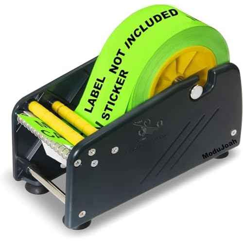 MDJ by Excell Manual Label Sticker Dispenser with 4 Suction Cups Base for Tabletop, Adjustable Holder for Multiple Rolls for Office, Home, School, Warehouse, Easy Peel Off, Fits up to 3" Wide Labels