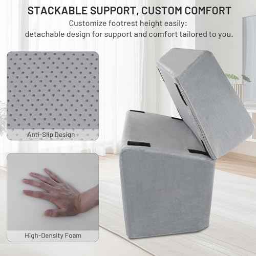 Ergonomic Under Desk Foot Rest & Stool for Work - 3D Adjustable Stackable Footrest w/Detachable Base, High-Density Support & Washable Cover for Office/Gaming/Travel (17¡¿11¡¿17in, Gray)