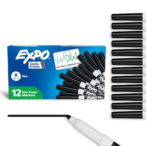 EXPO Black Fine Tip Dry Erase Markers - 12 Pack for Whiteboards & Surfaces