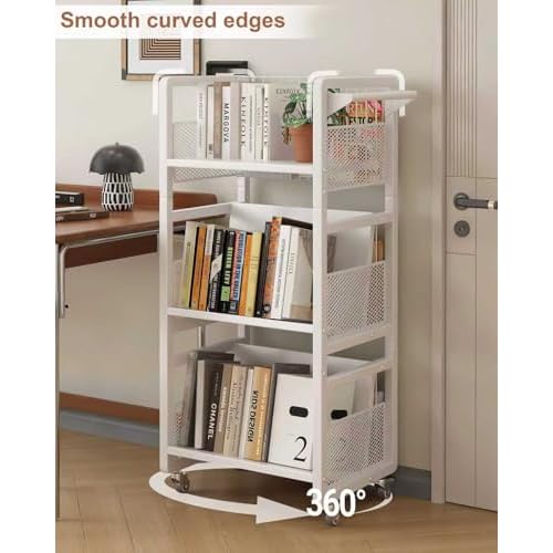 UMDONX Book Cart Heavy Duty Double-Sided with Silent Wheels & 3 Magnetic Book Supports Rolling Bookshelf Library Book Truck for Home, Office, or School