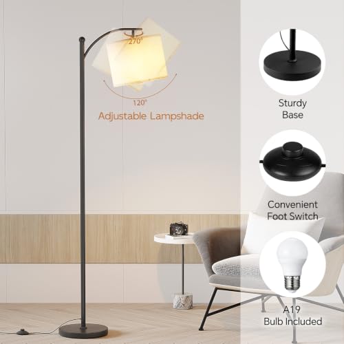 SUNMORY Black Arc Floor Lamp with 3 Color Temperature Bulbs - Modern Reading & Living Room Light