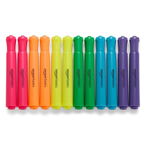 Amazon Basics Assorted Tank Style Highlighters with Chisel Tip - 12 Pack
