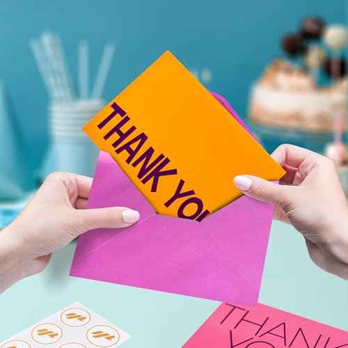 50 Pack Thank You Cards with Envelopes and Stickers, 4 x 6 Inch Blank Kids Thank You Notes | Appreciation Cards, Bulk Boxed Set for Students from Teachers, Birthdays, Small Business
