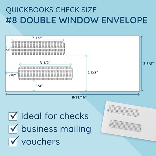 Blue Summit Supplies #8 Double Window Security Envelopes Self Seal 500 Pack
