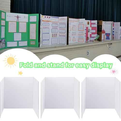 3 pcs Small White Tri-Fold Display Boards, 21 x 14 Inches Corrugated Trifold Poster Boards for School Projects, Science Fairs, Business Presentations and Exhibitions