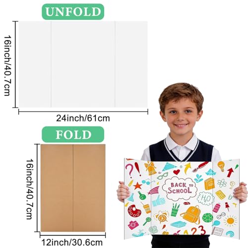LonlyEagle 3-Pack White Trifold Poster Boards 24 x 16 Inches for Science & School Projects