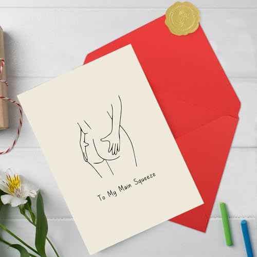 Funny Anniversary Card for Boyfriend, Girlfriend, Husband or Wife ? ¡°To My Main Squeeze¡± Romantic Naughty Love Card ? Minimalist Line Art Design for Valentine¡¯s Day, Birthday