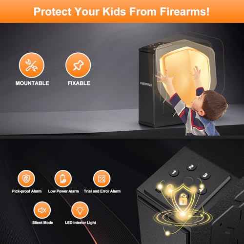 Gun Safe For Handgun, Biometric Slider Bedside Handgun Safe, Pistol Lock Case for Nightstand,Sliding Door Hand Gun Safe for Pistol -with 3 Quick Access Fingerprint, PIN Code, KEY