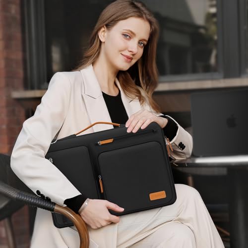 MOSISO 15.6 Inch Black Laptop Shoulder Bag with 360° Protection & Multiple Pockets