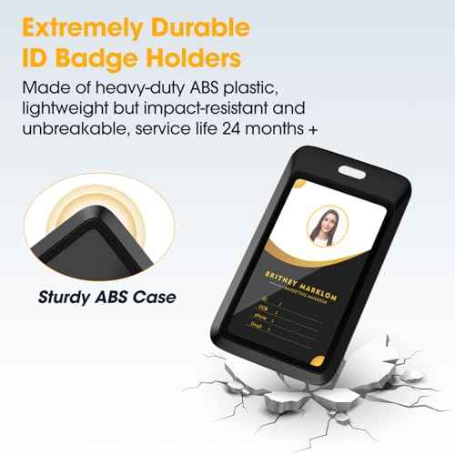 4 Pack Sliding Black ID Badge Holder, Heavy Duty Plastic ID Badge with Clear Window, Vertical Key Card Holder Protector Pouch for Office School ID Cards Proximity Key Cards Drivers Licenses & Passes