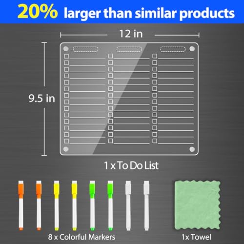 PigPotParty Magnetic Acrylic To-Do List Whiteboard for Fridge, 12x9.5 Inch - To-Do List