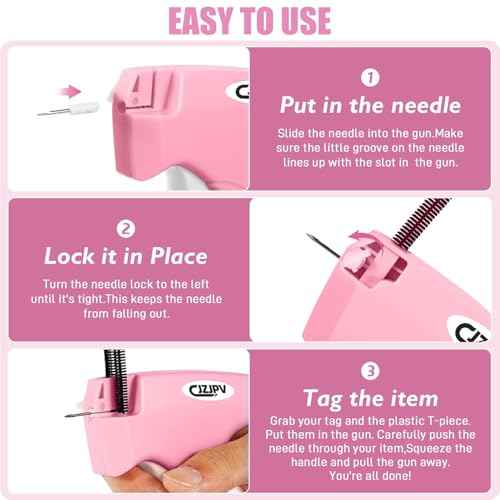 Stitchy Stitch Gun - Handheld Tagging Gun for Clothing, Micro Sticky Gun for Clothes Quick Stitch Sewing & Tag Attacher, Come with 6 Fine Needldes & 2,000 Mini Fasterners (HotPink+White)