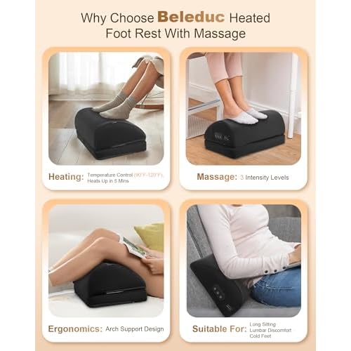 Foot Rest for Under Desk at Work, Heated Foot Stool with Vibration Massage, Adjustable Height Memory Foam Foot Stool,2 Heat Levels Ergonomic Desk Footrest