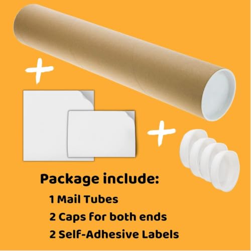 SAVUK Kraft Mailing Tubes with Plastic Caps - 2 x 17.32 Inch, Heavy Duty, Model SAVUK-212