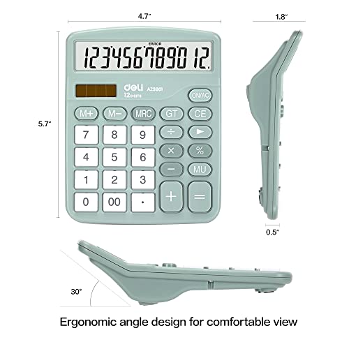 Deli Green Desktop Calculator with 12-Digit LCD, Solar & Battery Dual Power