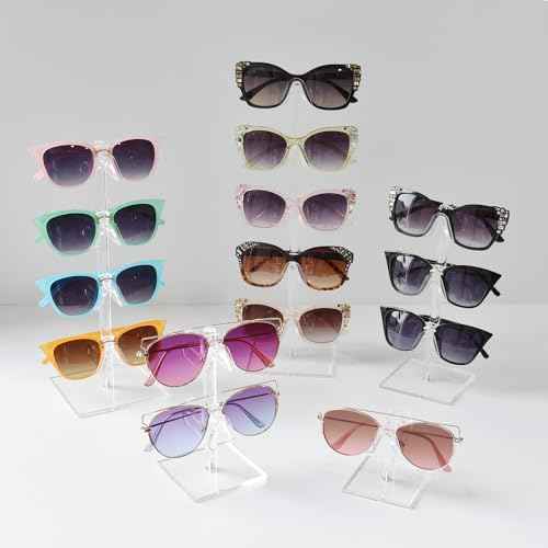 MOOCA 5 Pcs Premium Acrylic Glasses Stand, Eyewear Display, Sunglasses Organizer, Eyewear Holders, Sunglass Rack, with 5 Different Heights, Showcasing Up to 15 Pairs