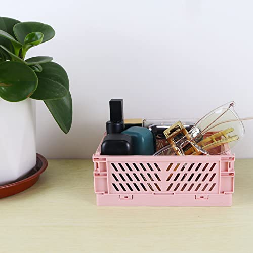 Tixill 2-Pack Mini Collapsible Plastic Storage Baskets Pink 5.9x3.8x2.2 for Home & Kitchen