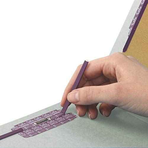 Smead 100% Recycled End Tab Pressboard Classification File Folder with SafeSHIELD Fasteners, 2 Dividers, 2" Expansion, Legal Size, Gray/Green, 10 per Box (29810)