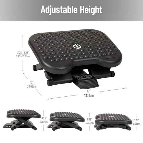 Mind Reader Foot Rest, Under Desk at Work, Ergonomic, Height Adjustable, Office, Plastic, 17"L x 13"W x 6.25"H, Black