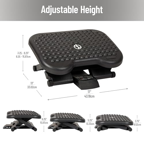Mind Reader Adjustable Ergonomic Foot Rest – Under Desk, 3.25-6.25 in, Black, 17 x 13 in (Single)