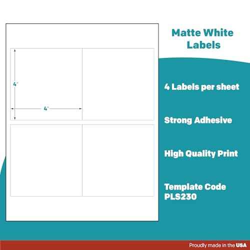 Premium Label Supply White Sticker Square Labels ? 4" x 4" ? Laser/Inkjet Compatible ? (4 per Sheet), 25 Sheets - 100 Total Adhesive Labels