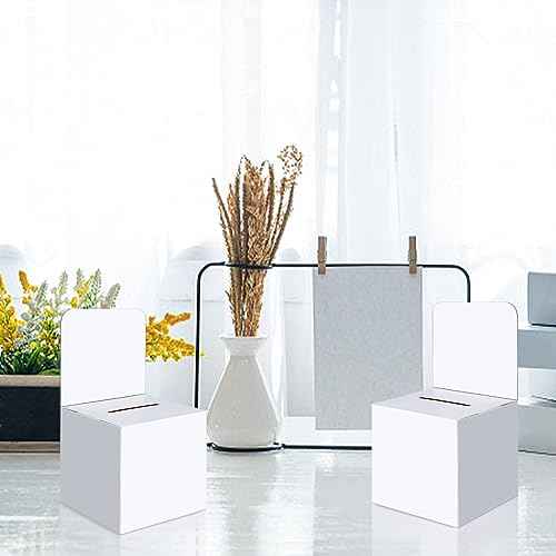 3 Pcs Ballot Boxes Suggestion Boxes Donation Box for Fundraising, Cardboard Raffle Box with Slot and Removable Header for Collecting Business Card Voting Contest (White)