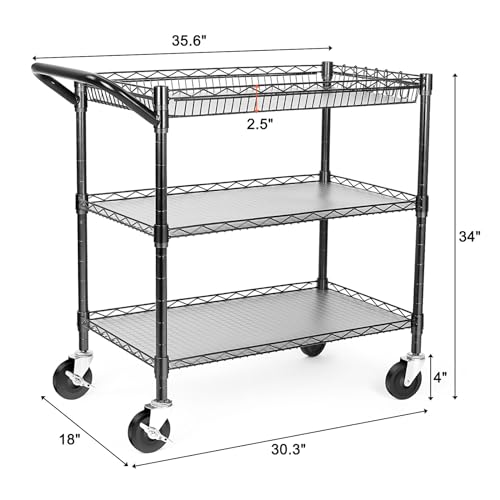 BolDuck Heavy Duty Utility Cart 990Lbs Capacity 3-Tier Kitchen/Serving Cart with Wheels, Black