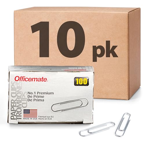 Officemate Premium #1 Paper Clips, 1,000 Count (10 Boxes of 100) – Silver, 1000-Count Value Pack
