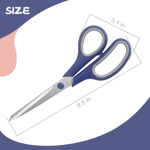 LONGKEY 8.5-Inch Pastel Scissors 3-Pack - Navy Blue, Pink, Brown, Ultra Sharp Stainless Steel