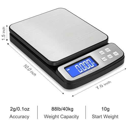 Fuzion Digital Shipping Postal Scale - 88lb x 0.1oz, Stainless Steel Platform, 5 Units, Hold/Tare/PCS Counting, Easy Calibration, Large LCD, Scale for Packages, All-in-1 Shipping Scale