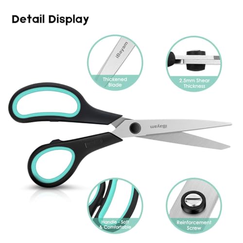 iBayam 8.5-Inch Heavy Duty All Purpose Scissors 3-Pack - Red, Green, Blue
