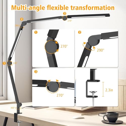 AILBTON Black LED Desk Lamp with Clamp, Dimmable Eye-Caring Architect Light