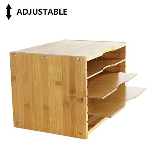 File Organizer with 3 Adjustable Shelves Bamboo Document Letter Tray Paper File Sorter for Desktop Office Home Study Workstation Desk Storage Rack (Natural)
