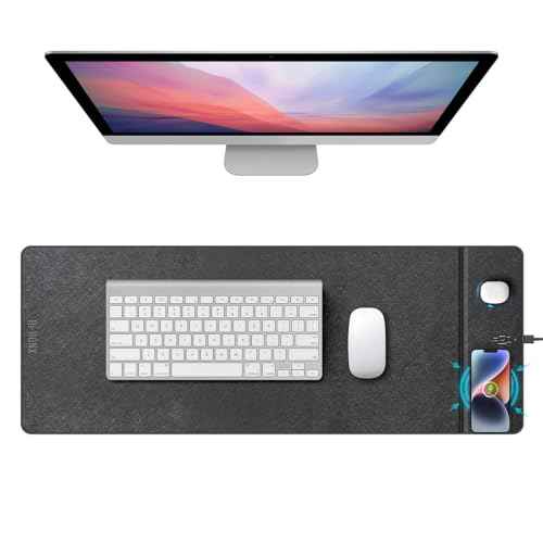Wireless Charging Mouse Pad, 31.5"x11.7" XXL Large Office Desk Pad with Ultra-Smooth Surface,Non-Slip Base, Classic Black Waterproof Computer Desk Mat for MacBook, PC, Laptop