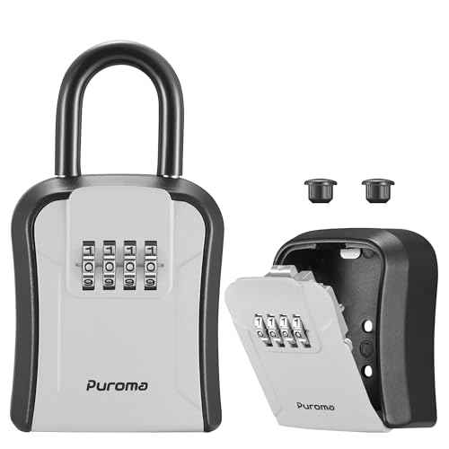 Puroma Lock Box for Keys with Code, Portable Wall-Mounted Storage Resettable Combination Key Lockbox, Outside Safe Security Box for House, Apartment, Office Key Storage (1 Pack,Gray)