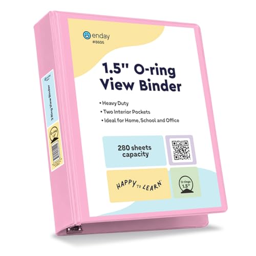 Enday Pink 1.5 Inch 3-Ring Binder with Clear View Cover & Pockets