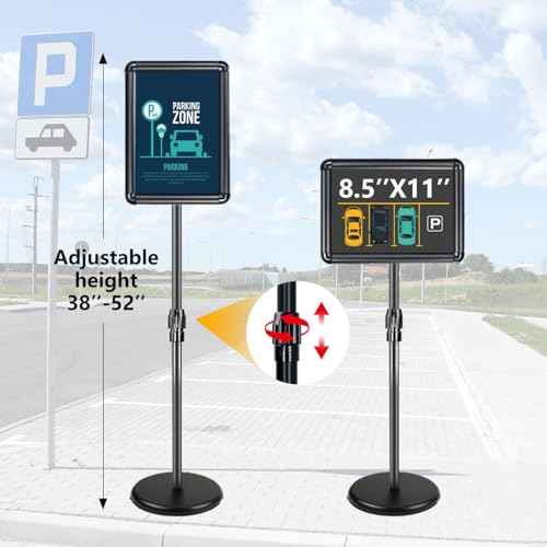 Adjustable Sign Holder Stand for Display, Pedestal Floor Poster Stand Sign Holder 8.5x11 inch, Snap Frame for Vertical and Horizontal View, Standing Sign Holder for Business Mall, Black